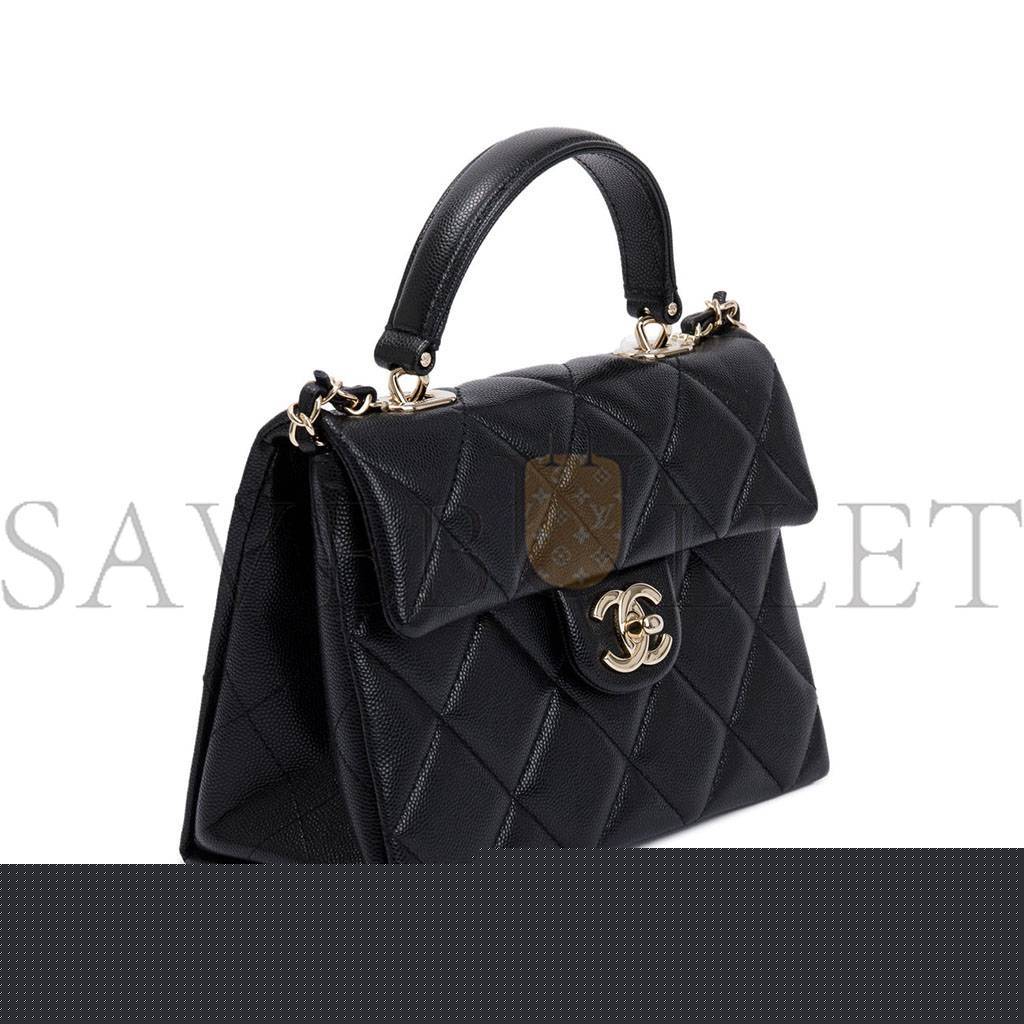 Ch*el master black quilted caviar leather kelly top handle flap bag (21*16*9.5cm)